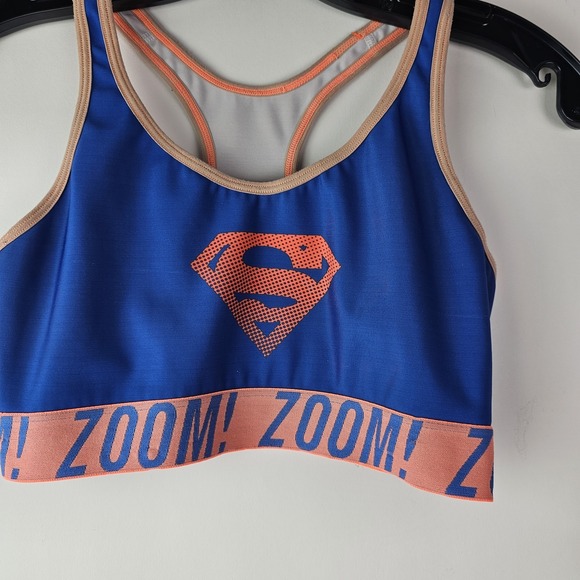 Under Armour Superman Superwoman Logo‎ Blue Pink Sports Bra Small Workout Active - Picture 1 of 6